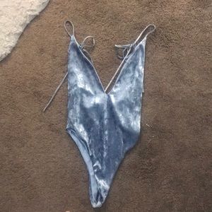 Light blue velvet leotard with straps